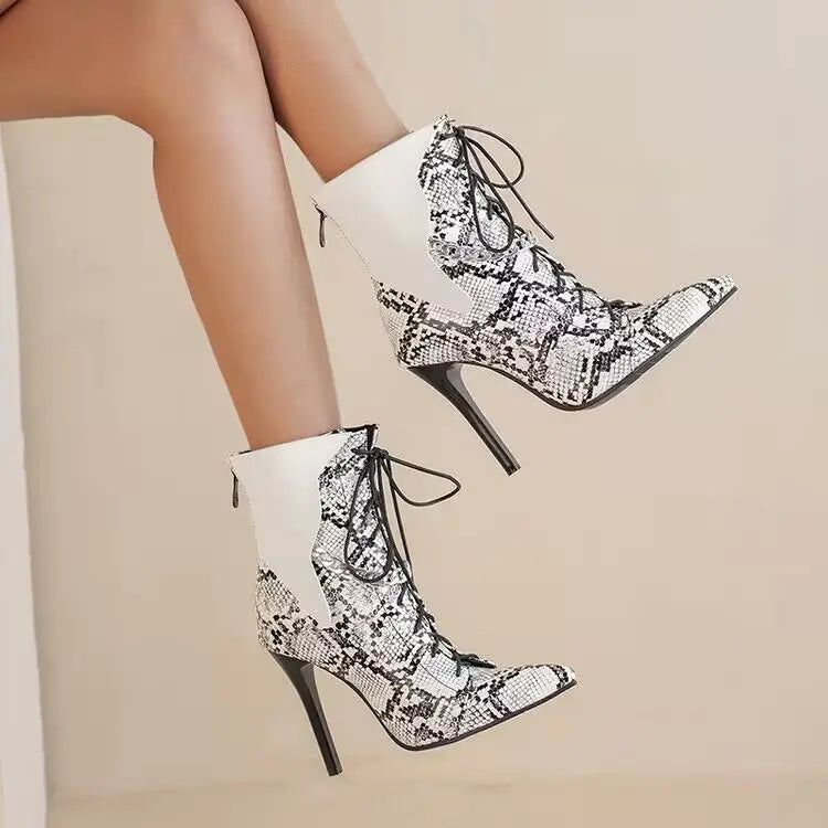 Colorblock Stiletto Pointed Chain Ankle Boots for Women