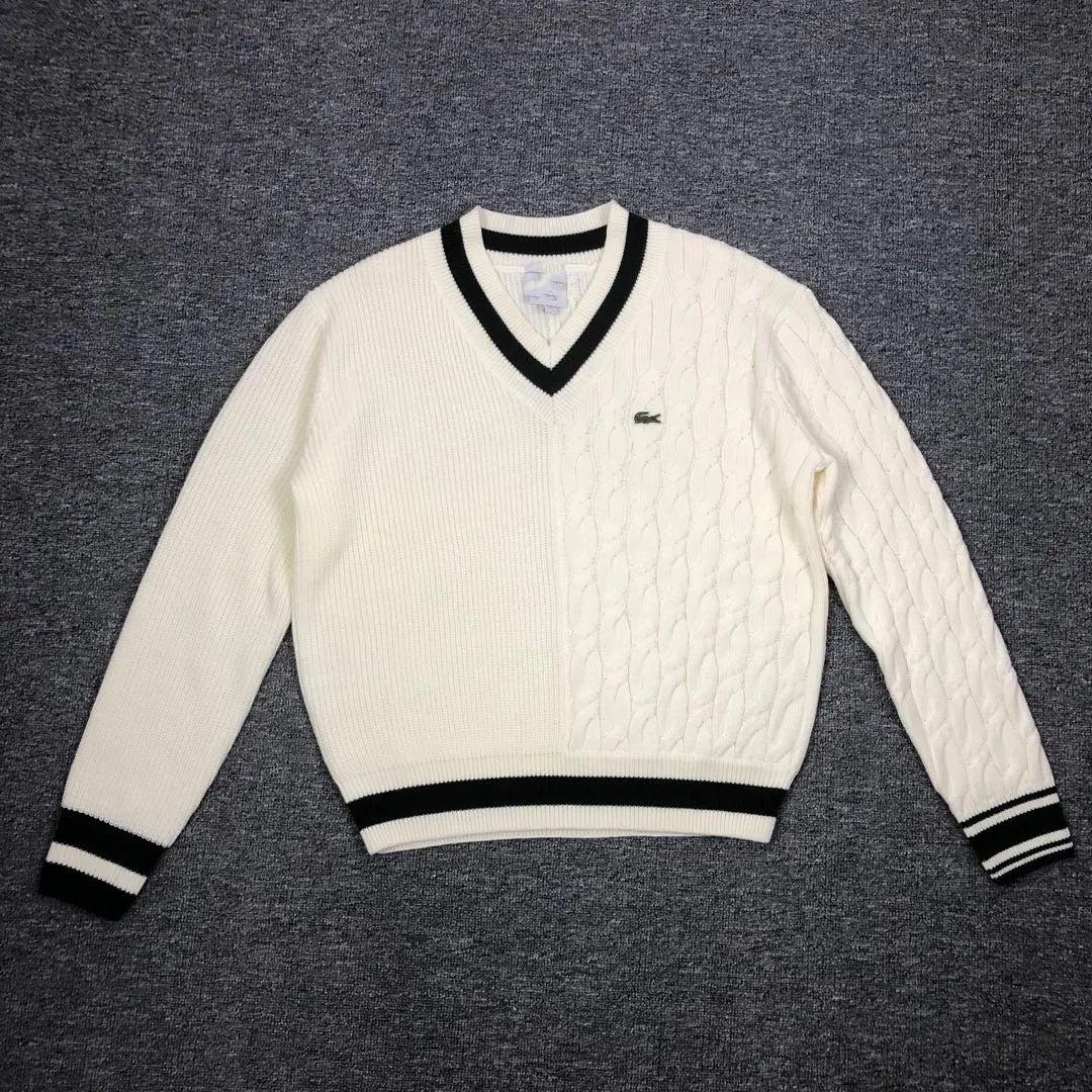 French Style Loose Color Block V-Neck Wool Sweater