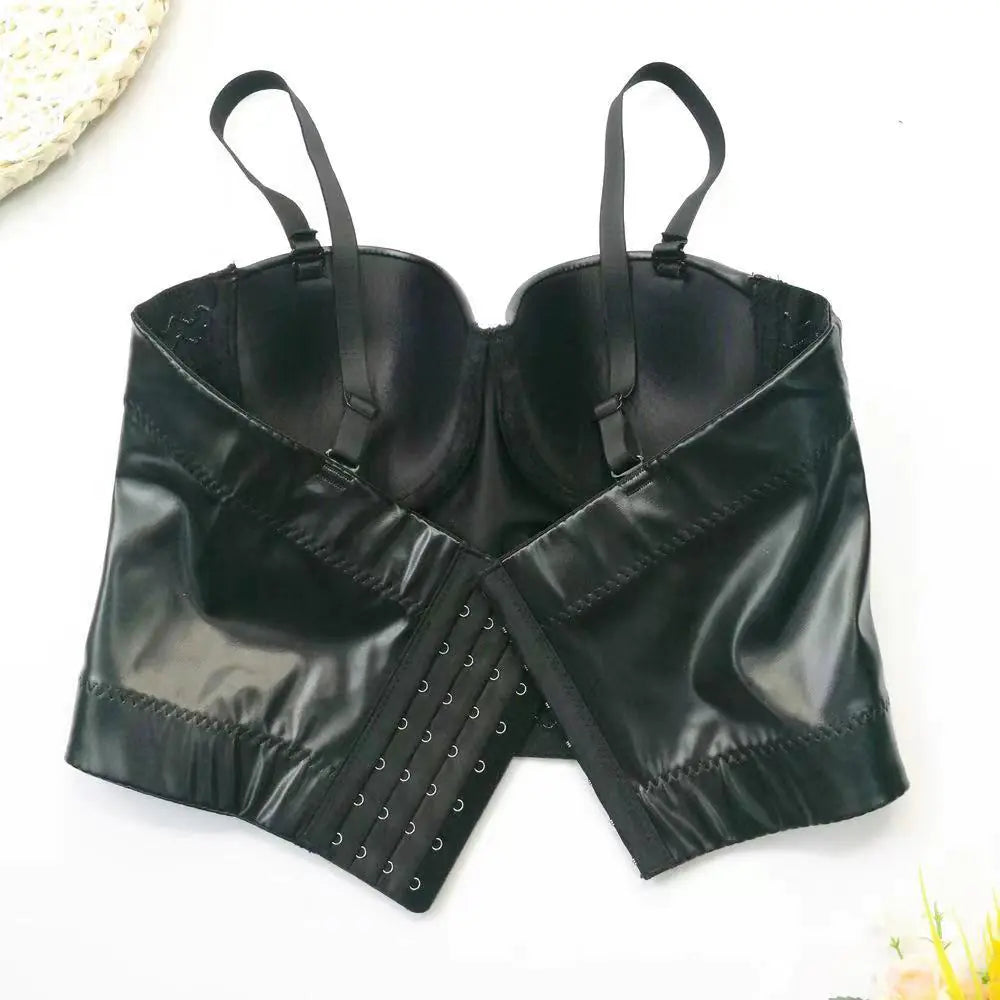 PU Leather Corset Top with Straps for Women