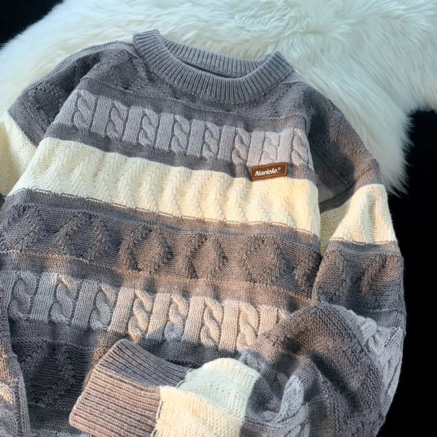 Men's Retro Twisted Contrast Striped Sweater