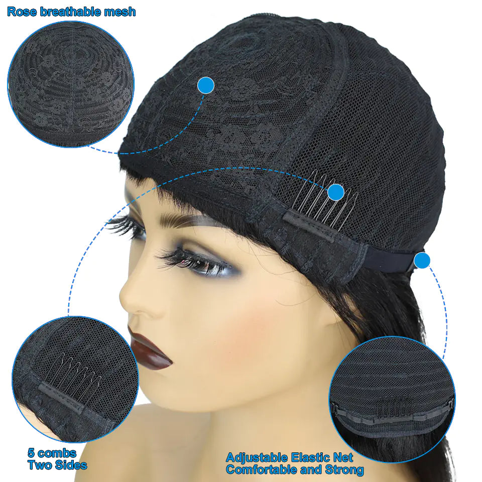 EASIHAIR Long Wine Red Gradient Fashion Wig with Bangs