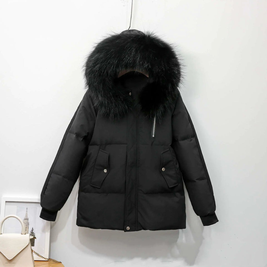 Short Women's Down Jacket with Fur Collar (Fashion)