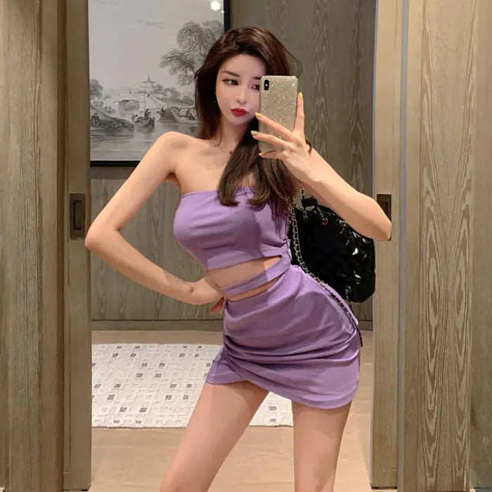 Casual Sexy Crop Top and High-Waisted Skirt Set