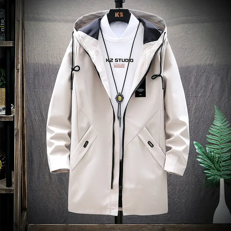 Men's Casual Mid-Length Loose Hooded Trench Coat