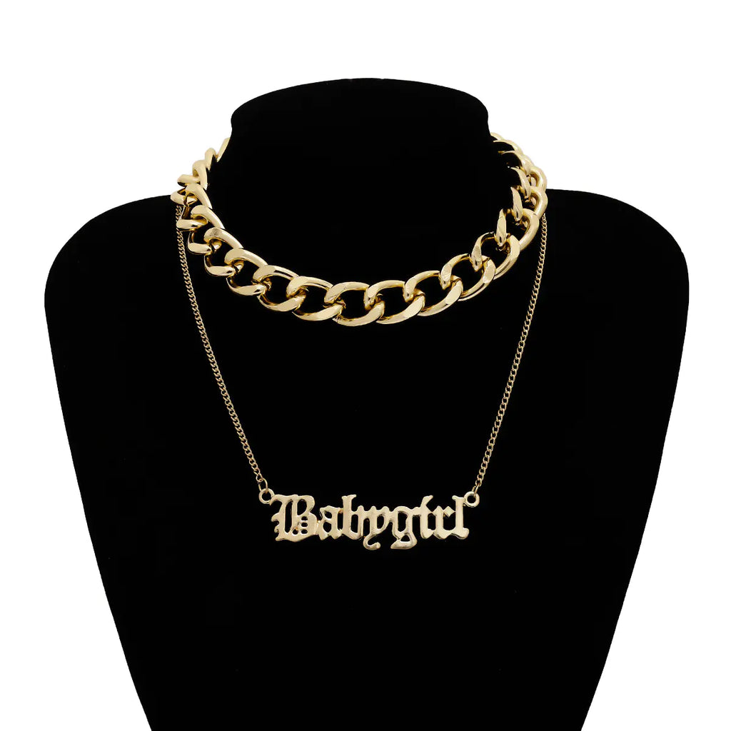 Punk Layered Cross Chain Necklace with Letter Pendant