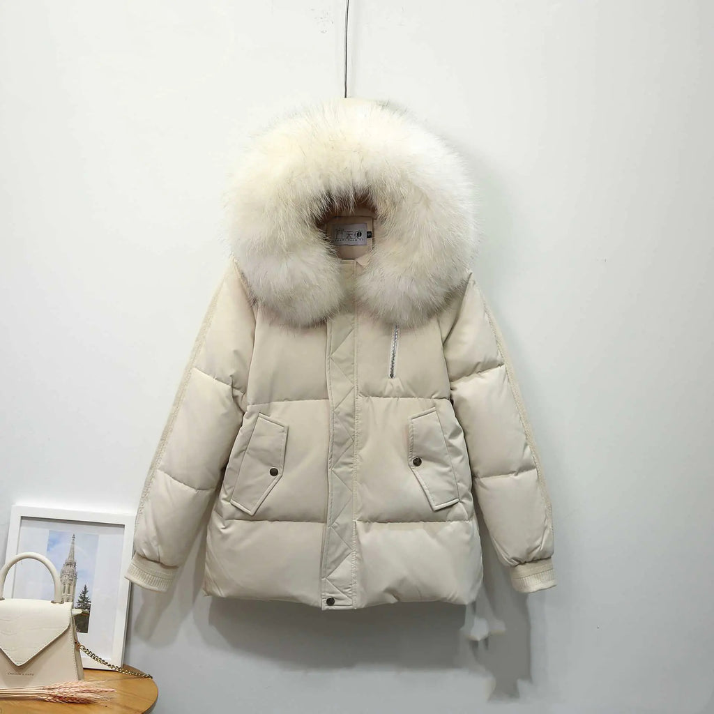 Short Women's Down Jacket with Fur Collar (Fashion)