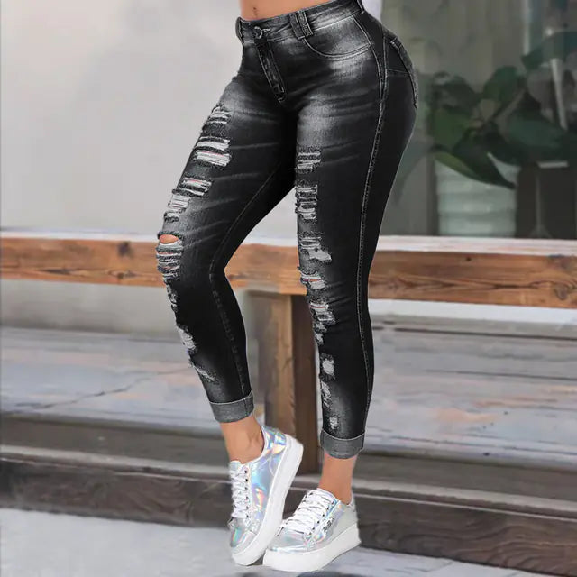Trendy Slim Fit Casual Ripped Women's Jeans