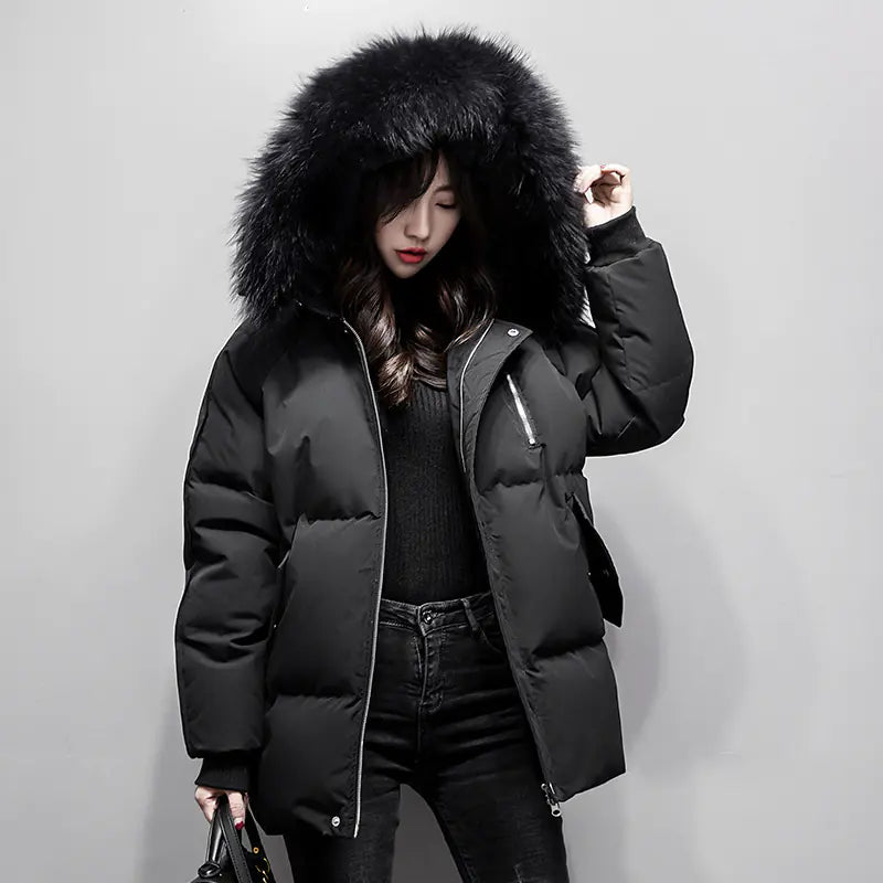 Short Women's Down Jacket with Fur Collar (Fashion)