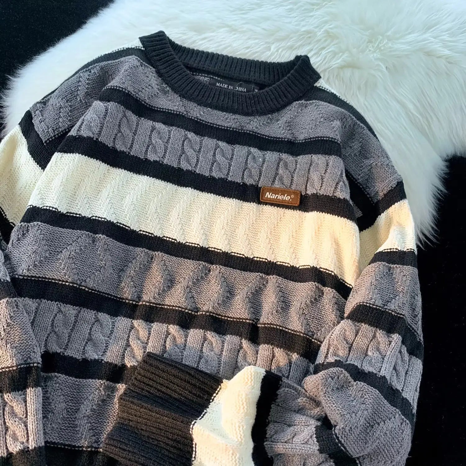 Men's Retro Twisted Contrast Striped Sweater
