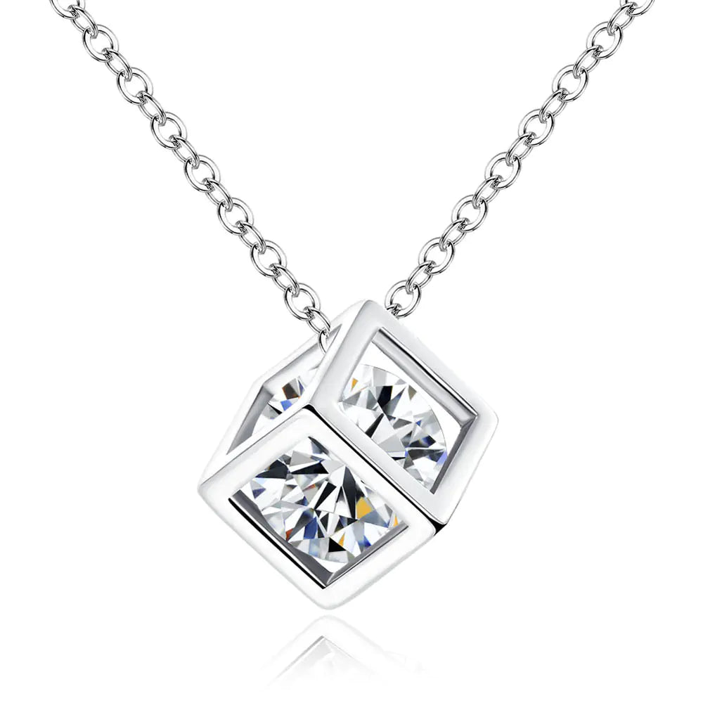 Zircon Cube Necklace for Women with Square Pendant