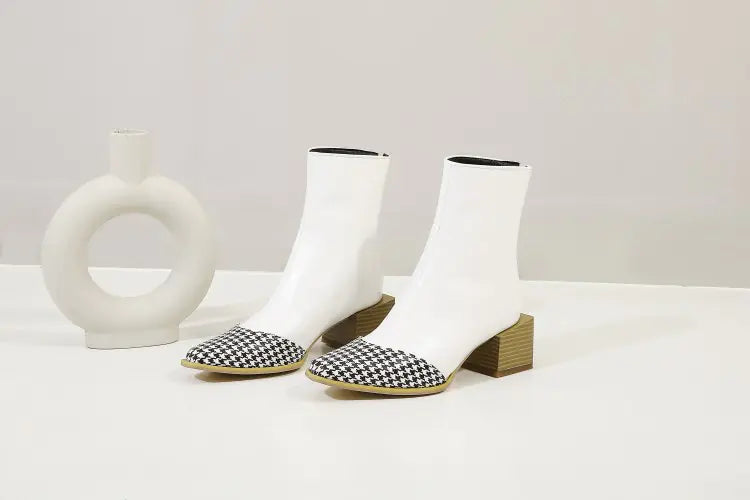 Plus Size Women's Pointed Leather Short Boots with Heels