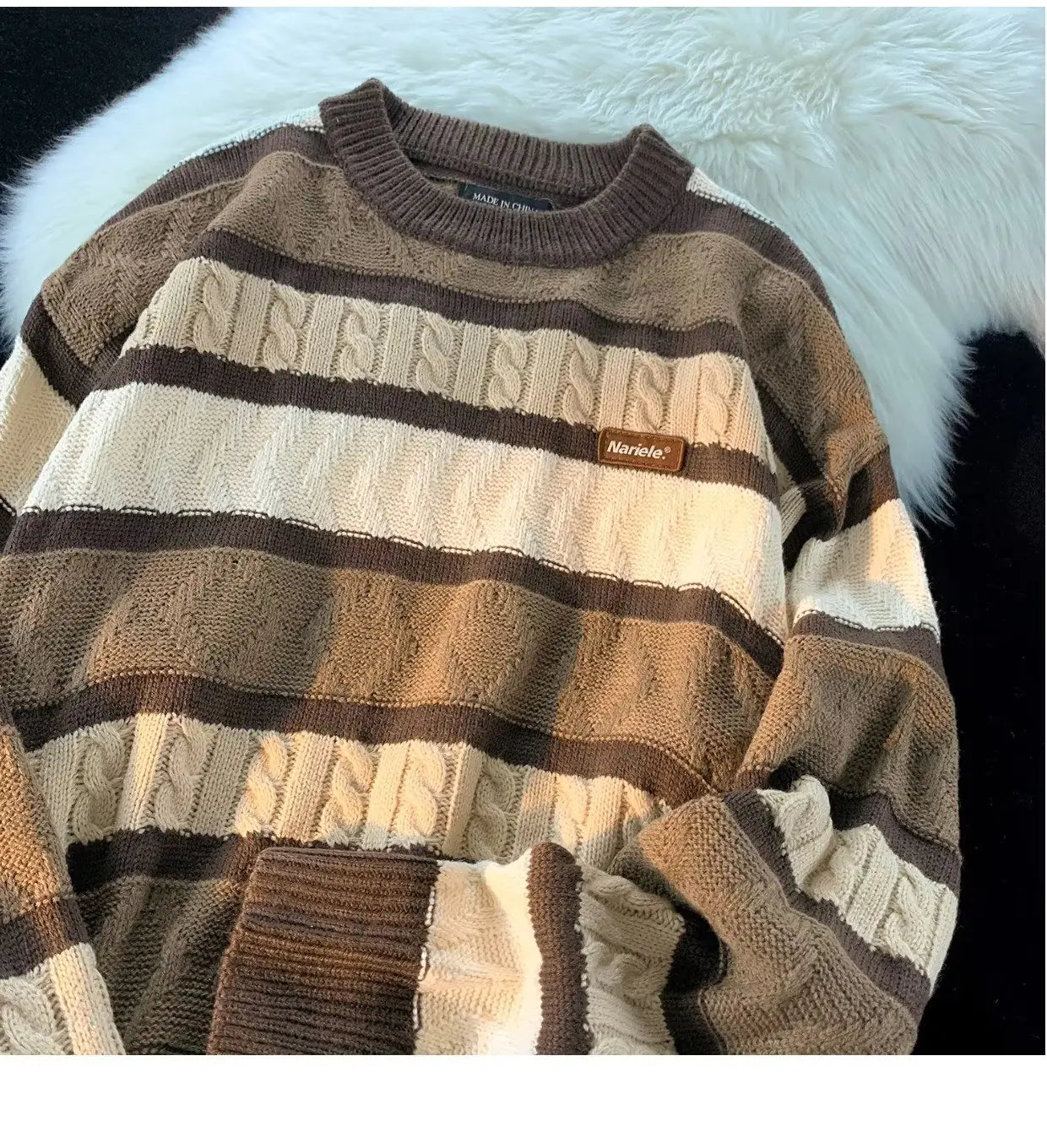 Men's Retro Twisted Contrast Striped Sweater