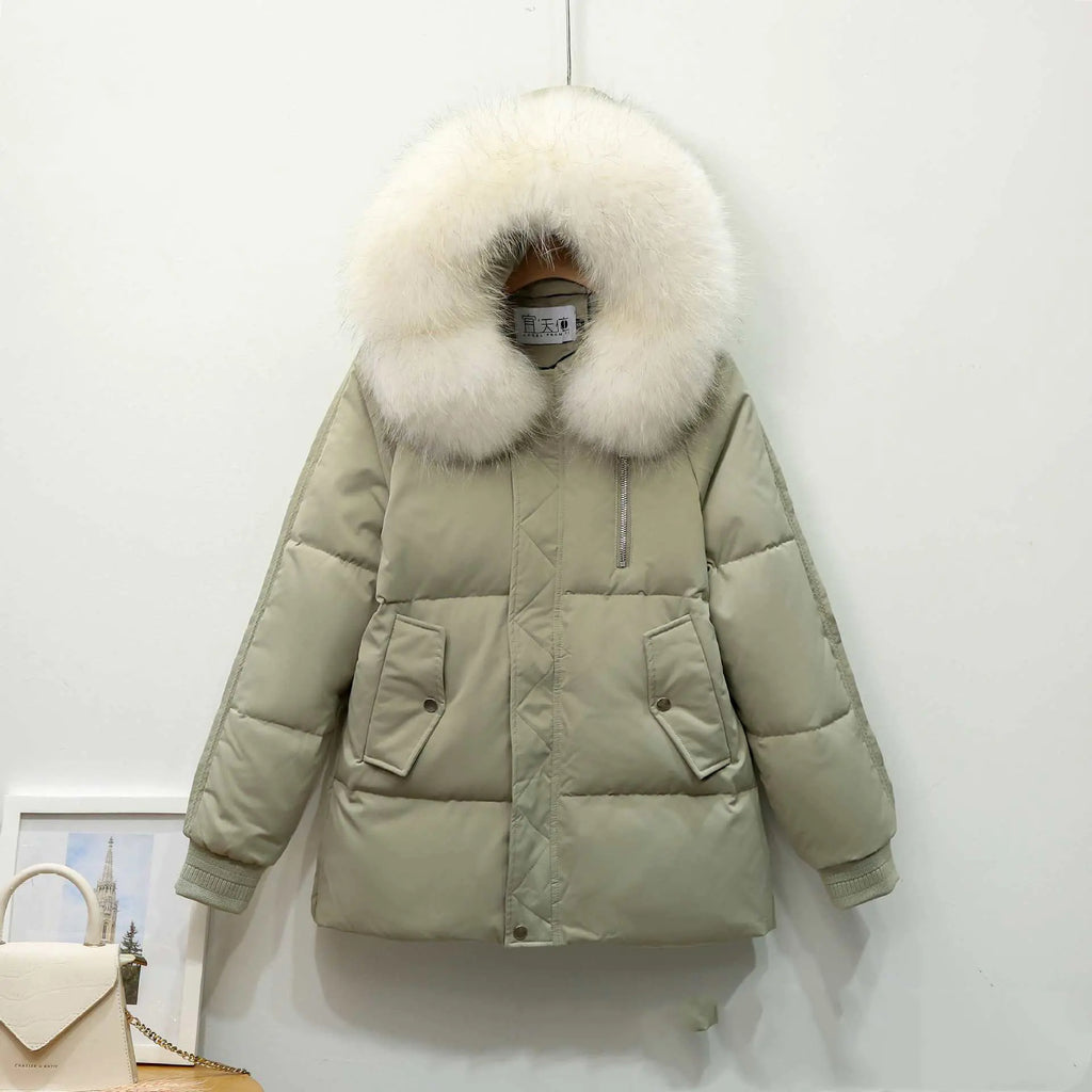 Short Women's Down Jacket with Fur Collar (Fashion)
