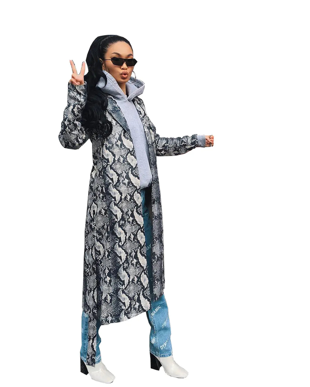 L8099 Women's Digital Print Outerwear Coat