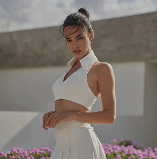 Women's Sleeveless Zip-Detail V-Neck Crop Top