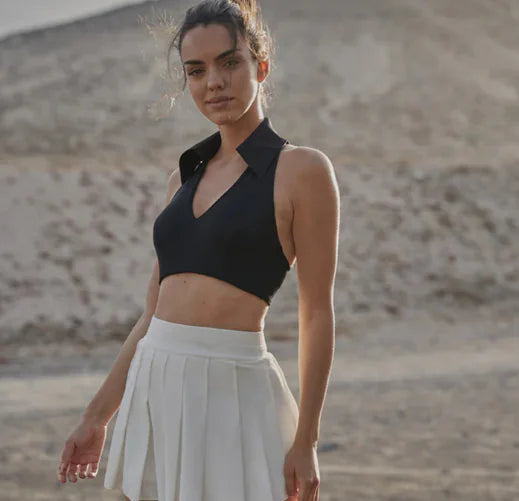 Women's Sleeveless Zip-Detail V-Neck Crop Top