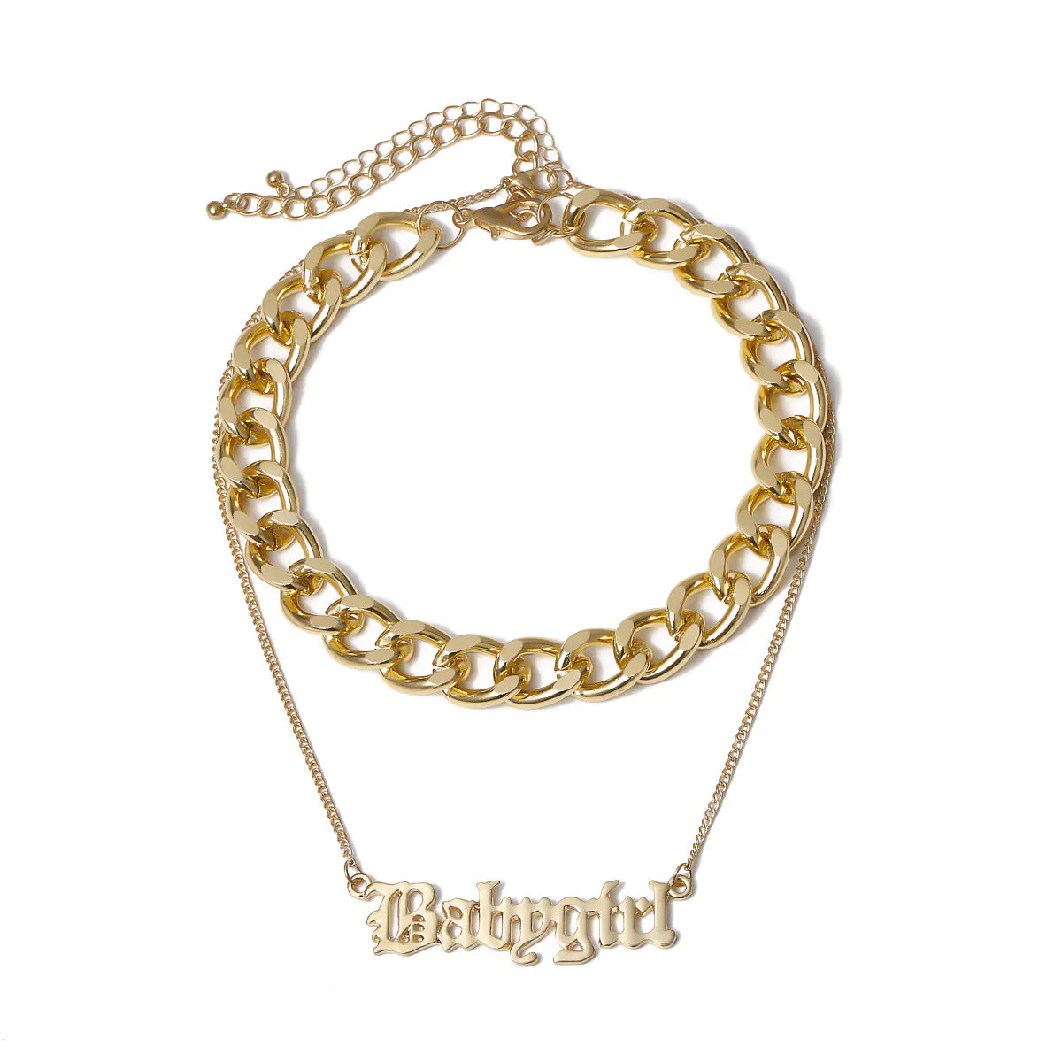 Punk Layered Cross Chain Necklace with Letter Pendant