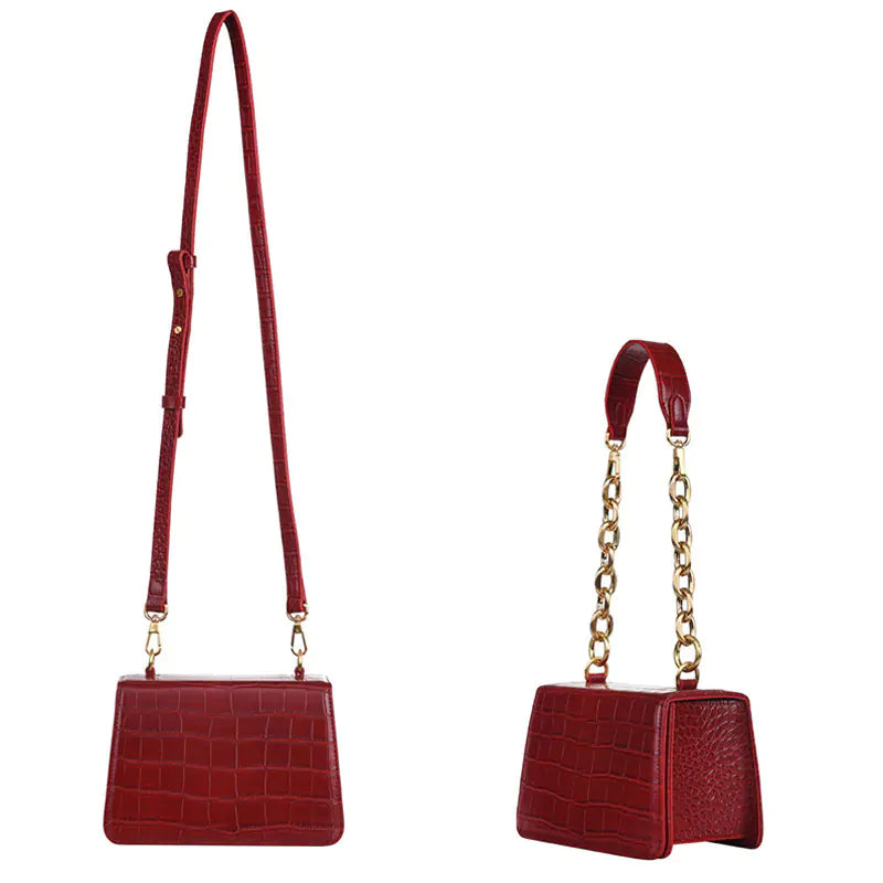 Autumn Pattern Chain Tote Bag - Vintage Square Shoulder Bag