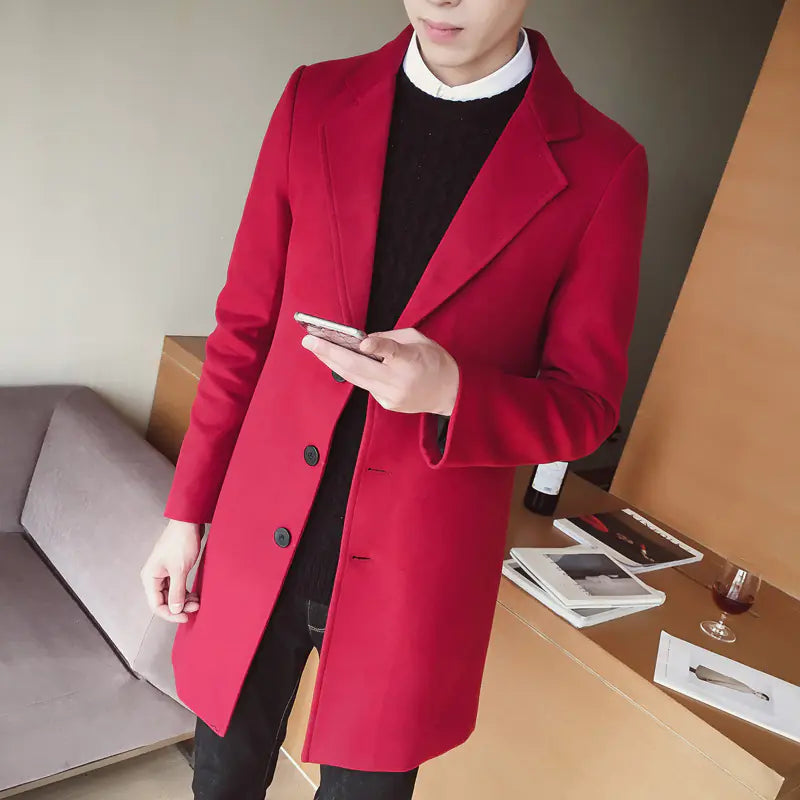 Slim-Fit Woolen Trench Coat for Men