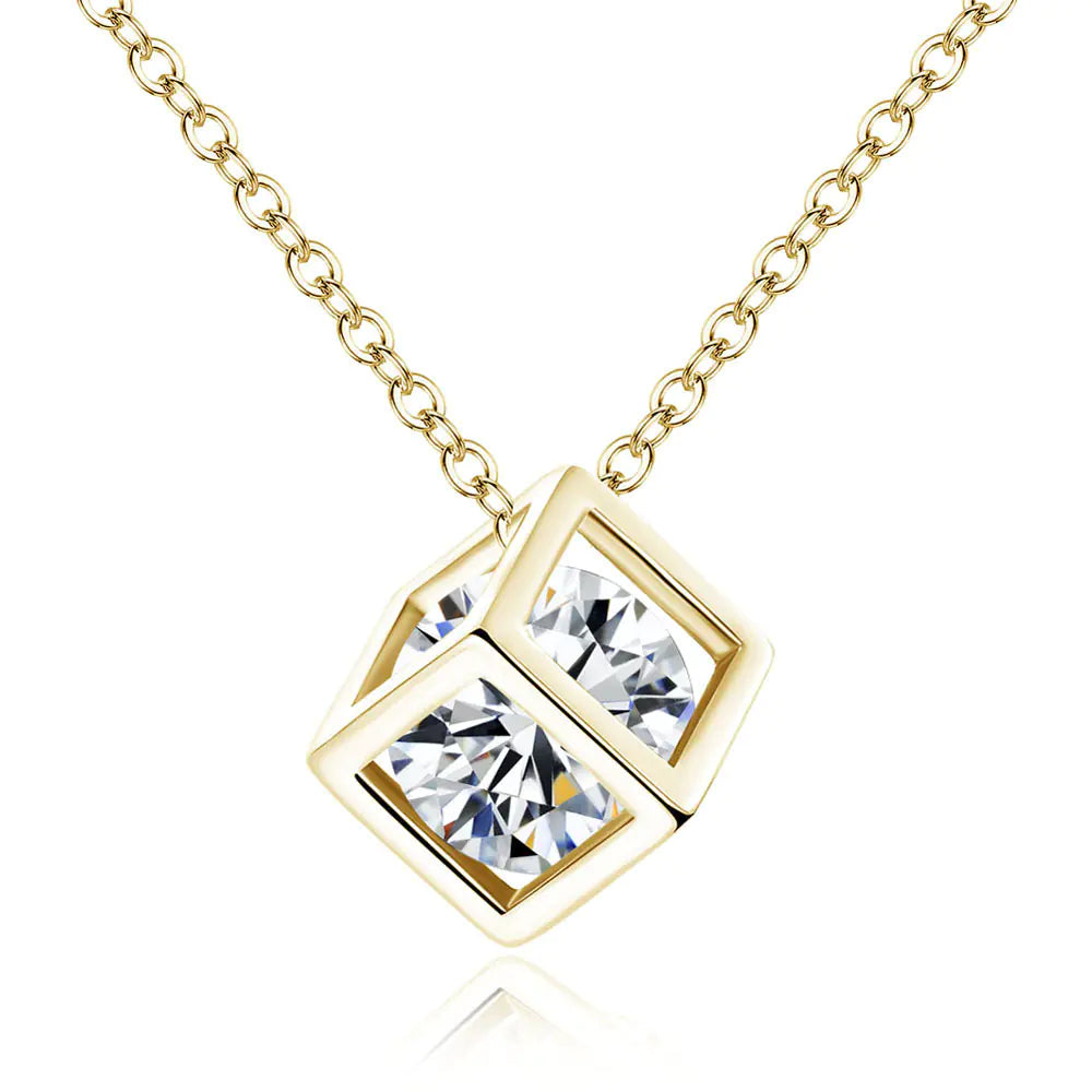 Zircon Cube Necklace for Women with Square Pendant