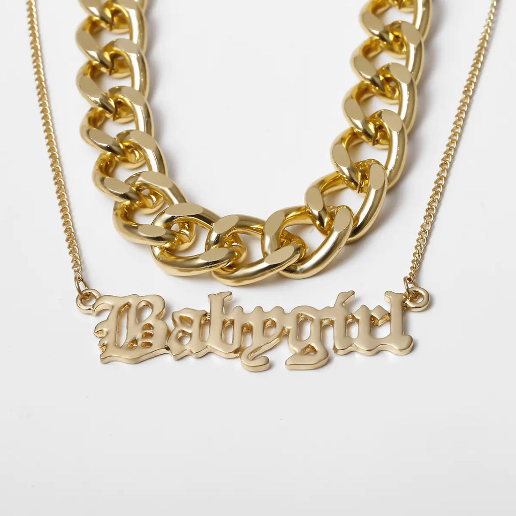 Punk Layered Cross Chain Necklace with Letter Pendant