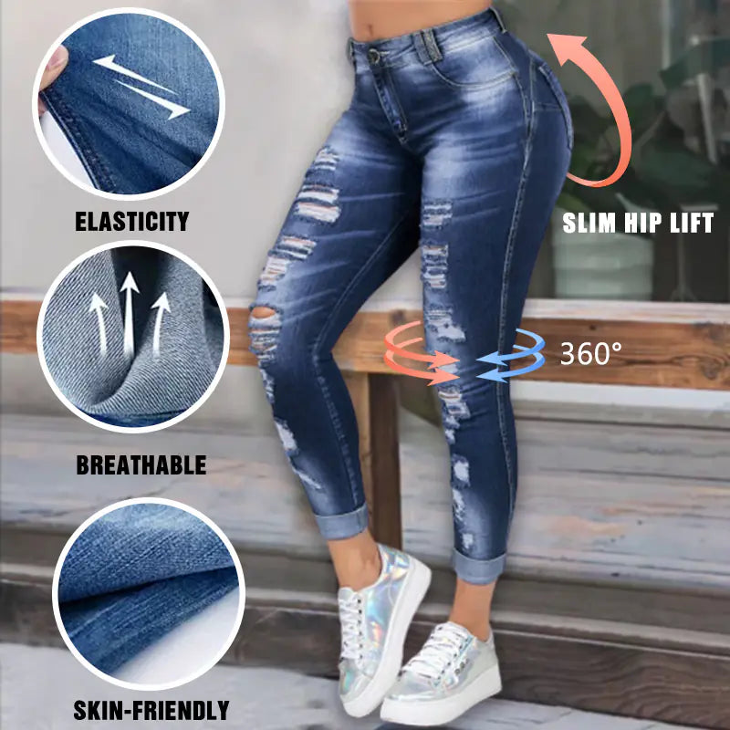 Trendy Slim Fit Casual Ripped Women's Jeans