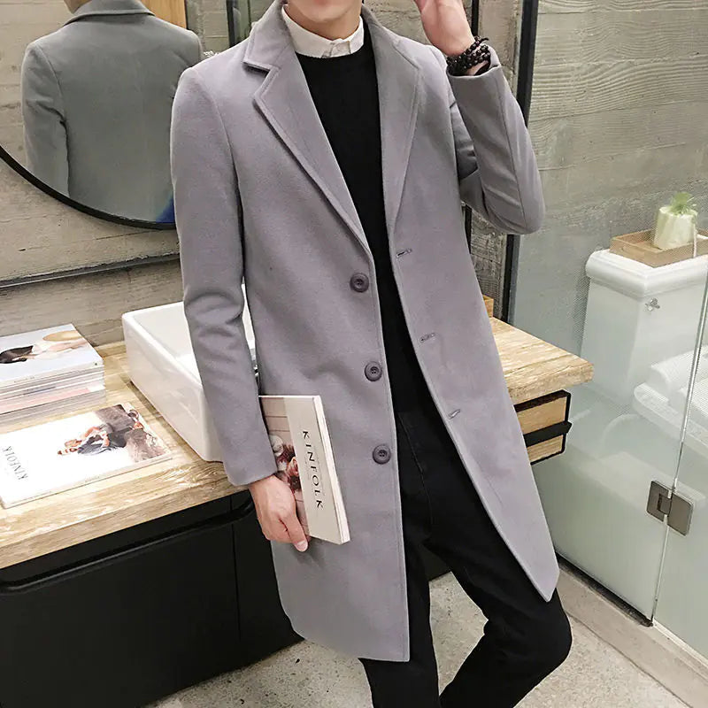 Slim-Fit Woolen Trench Coat for Men