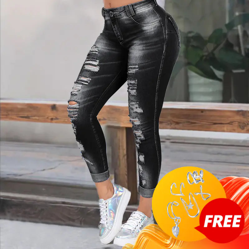 Trendy Slim Fit Casual Ripped Women's Jeans