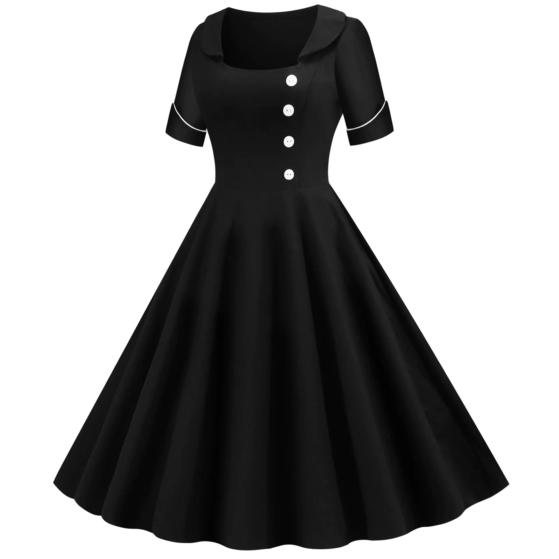 Vintage Button Puff Dress for Autumn and Winter