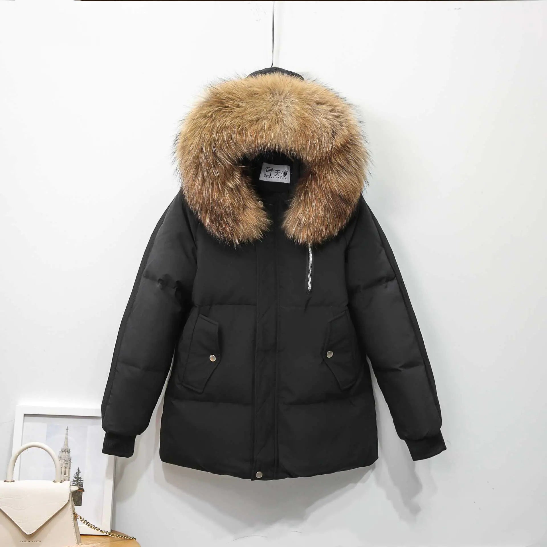 Short Women's Down Jacket with Fur Collar (Fashion)