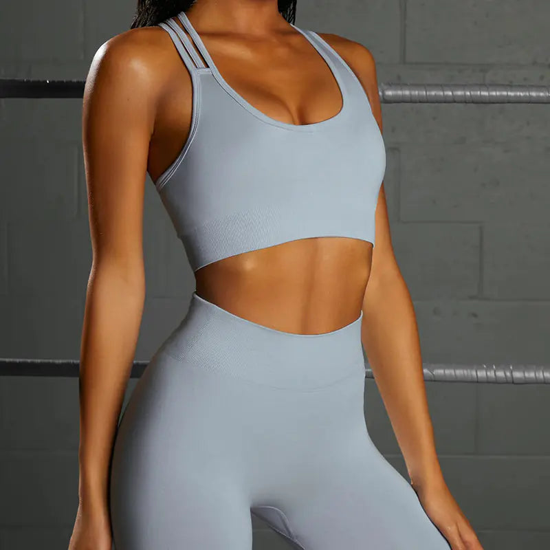 Seamless Knit Sports Bra and High-Waist Yoga Set