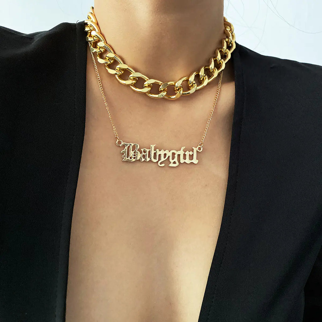Punk Layered Cross Chain Necklace with Letter Pendant