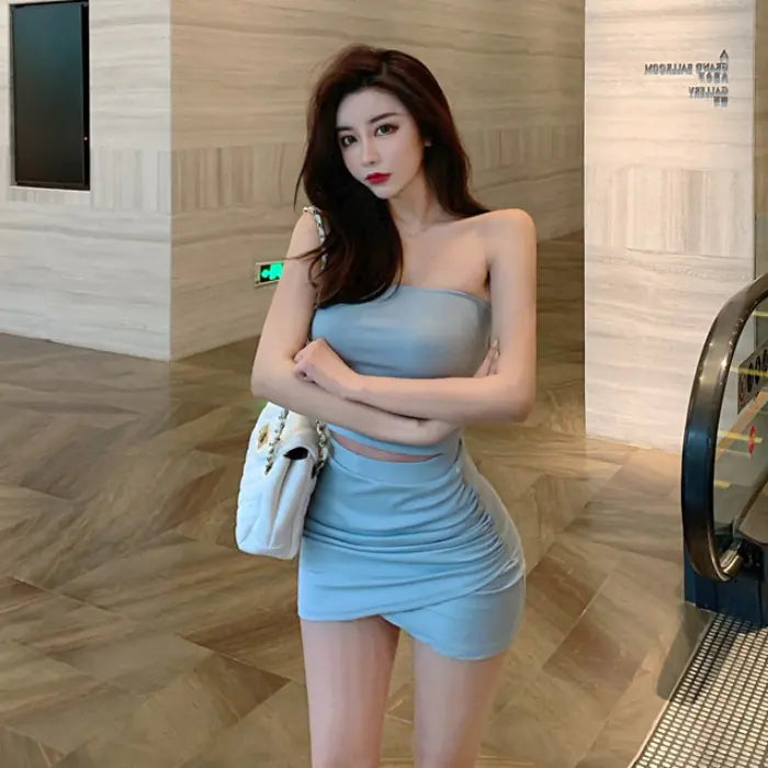 Casual Sexy Crop Top and High-Waisted Skirt Set